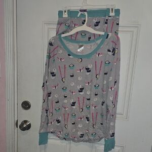 Gray Pajama Set with Teal Accents